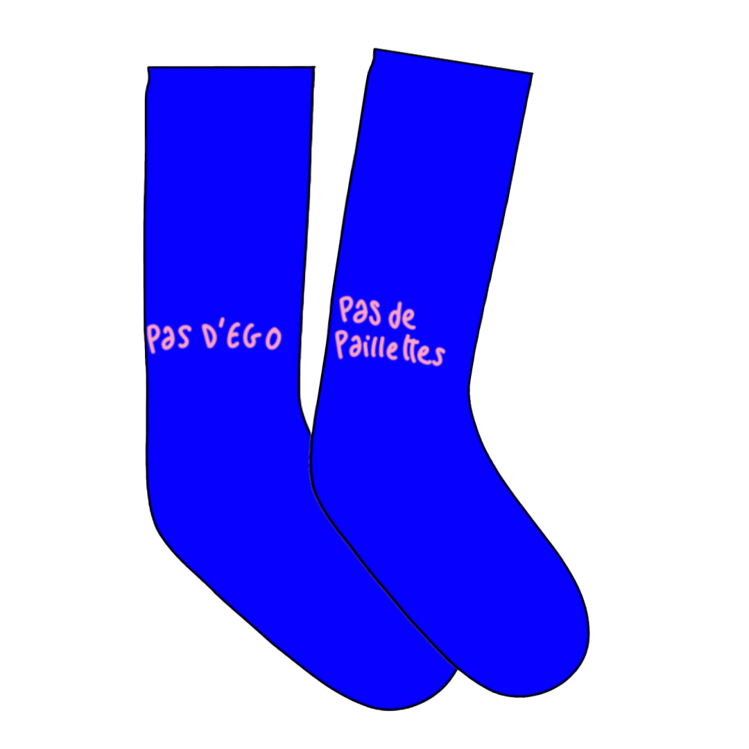 Chaussettes mi-haute en coton biologique bleues ornées du logo de la Chaussettes mi-haute en coton biologique bleues ornées du logo de la